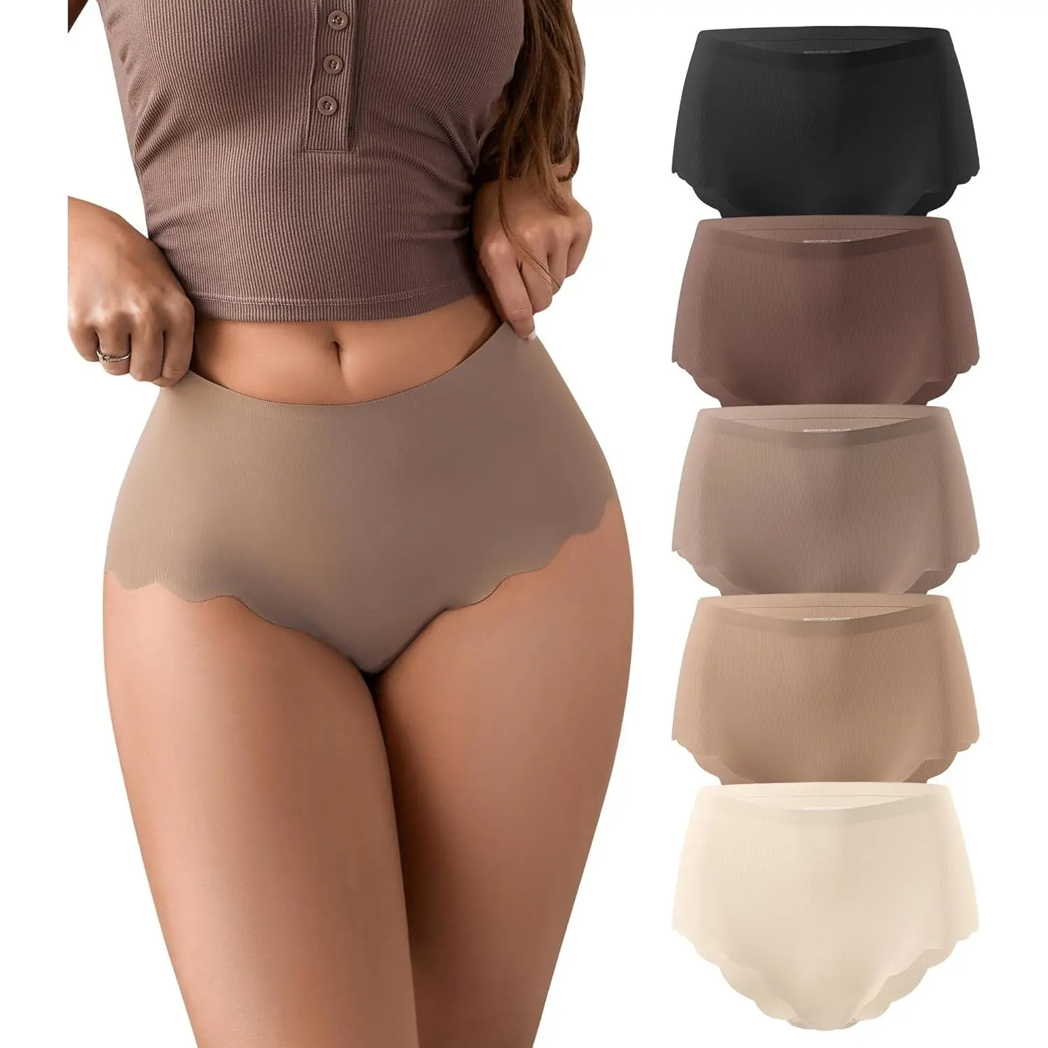Women's High Waisted Ribbed Bikini Panties, Show-Proof Multipack for Workouts, Comfortable Women's Clothes & Affordable Fashion, Basic, Sexy, Soft Underwear, Underwear For Women