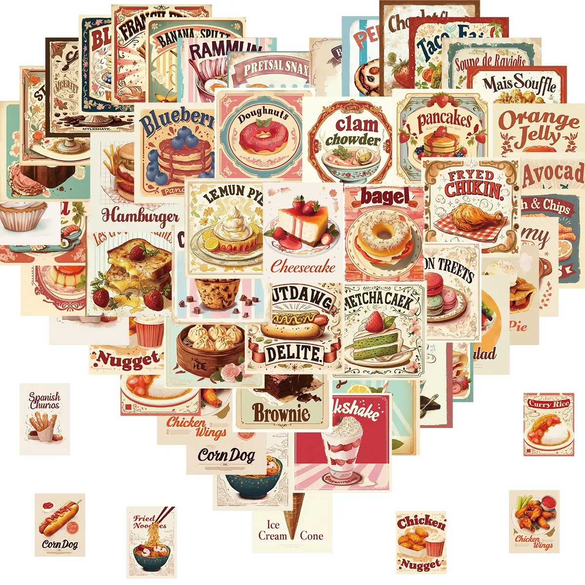 Food Stickers,50Pcs Cute Fast Food Sticker Chips Hamburger Stickers Yummy Aesthetic Waterproof Deals for Kids Teens Girls Vinyl Sticker for Laptop Hydro Flask Phone Skateboard Luggage