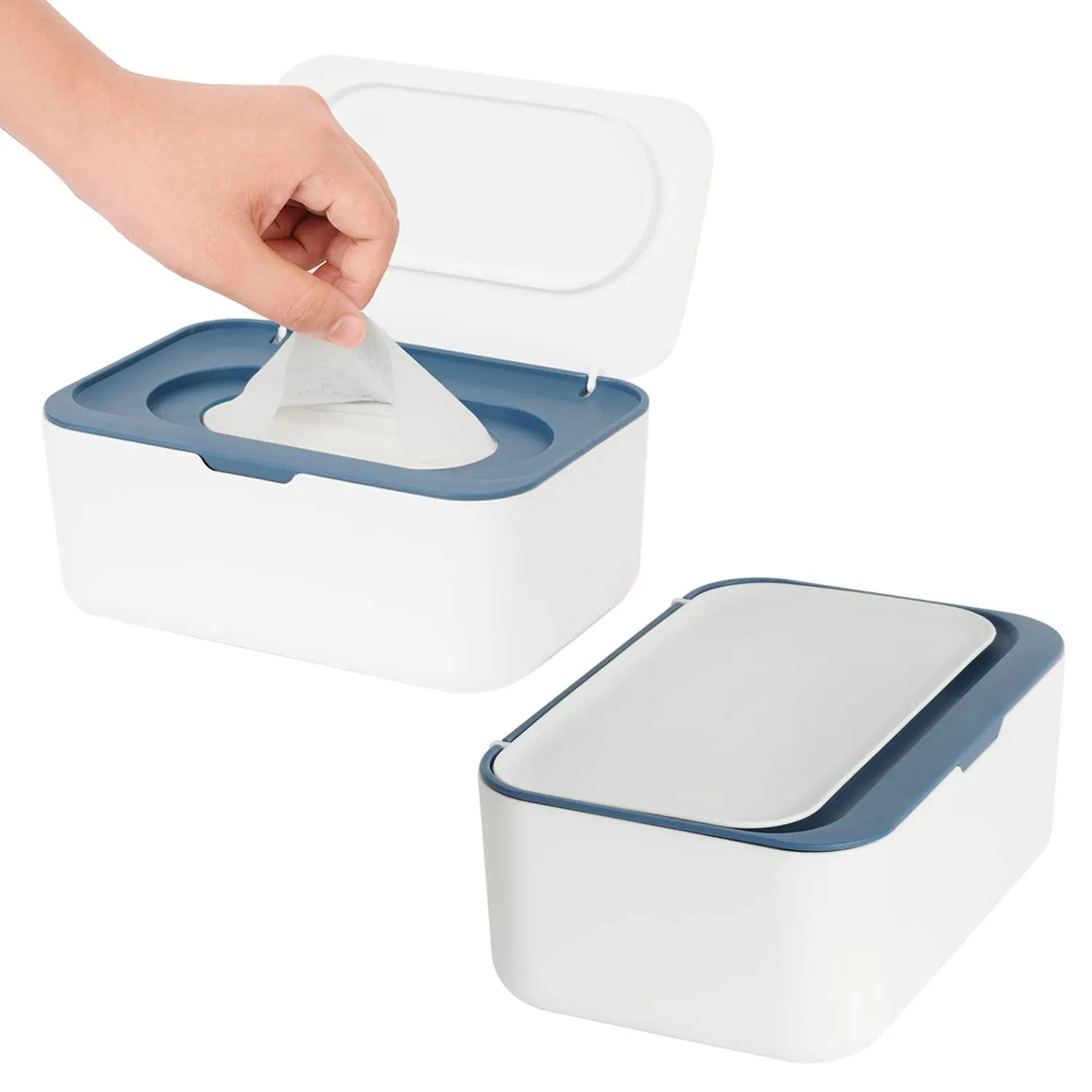 2 Pack Wipes Dispenser, Wipe Holder for Baby & Adult, Refillable Wipe Container, Keeps Wipes Fresh, One-Handed.Non-Slip, Easy Open/Close Wipes Case(2 Blue)