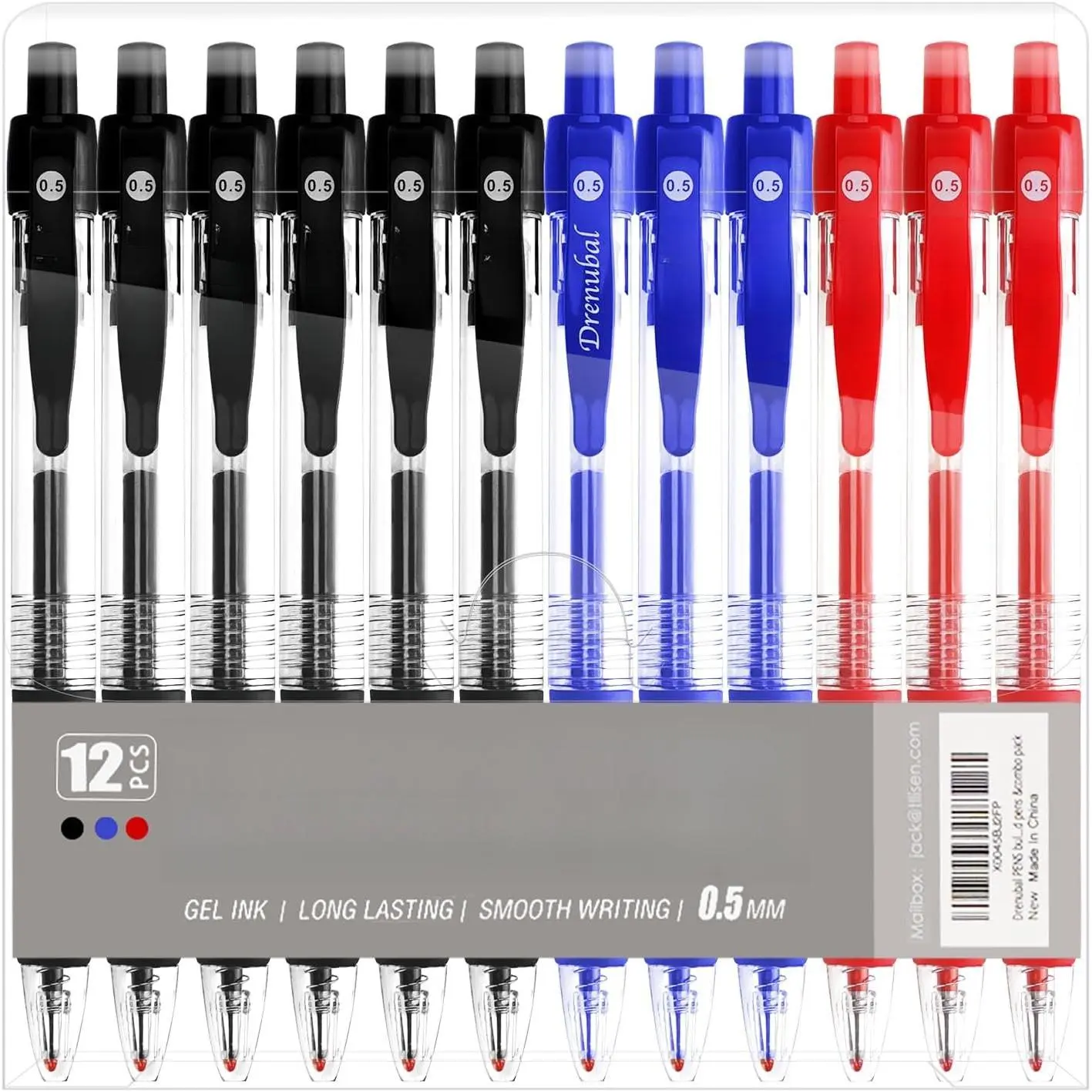 PENS bulk pack of 12 ink Pens, Retractable ballpoint pens Medium point 0.5 mm, 6 black pens & 3 Blue 3 Red &combo pack, Red+Blue+Black