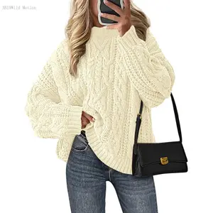 Women's Oversized Fall Sweaters 2026 Casual Long Sleeve Crewneck Chunky Cable Knit Pullover Tops Winter ClothesAB19Wild Motion