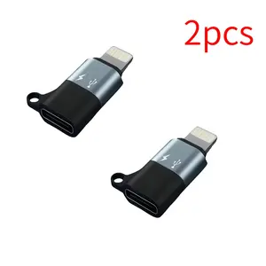 2PCS USB Type-C to Lightning Adapter Support Charging & Data Sync Portable Lightning Converter with Anti-Lost Ring Compatible with iPhone 14 13 12 11 X XR Pro All iPad AirPods Models