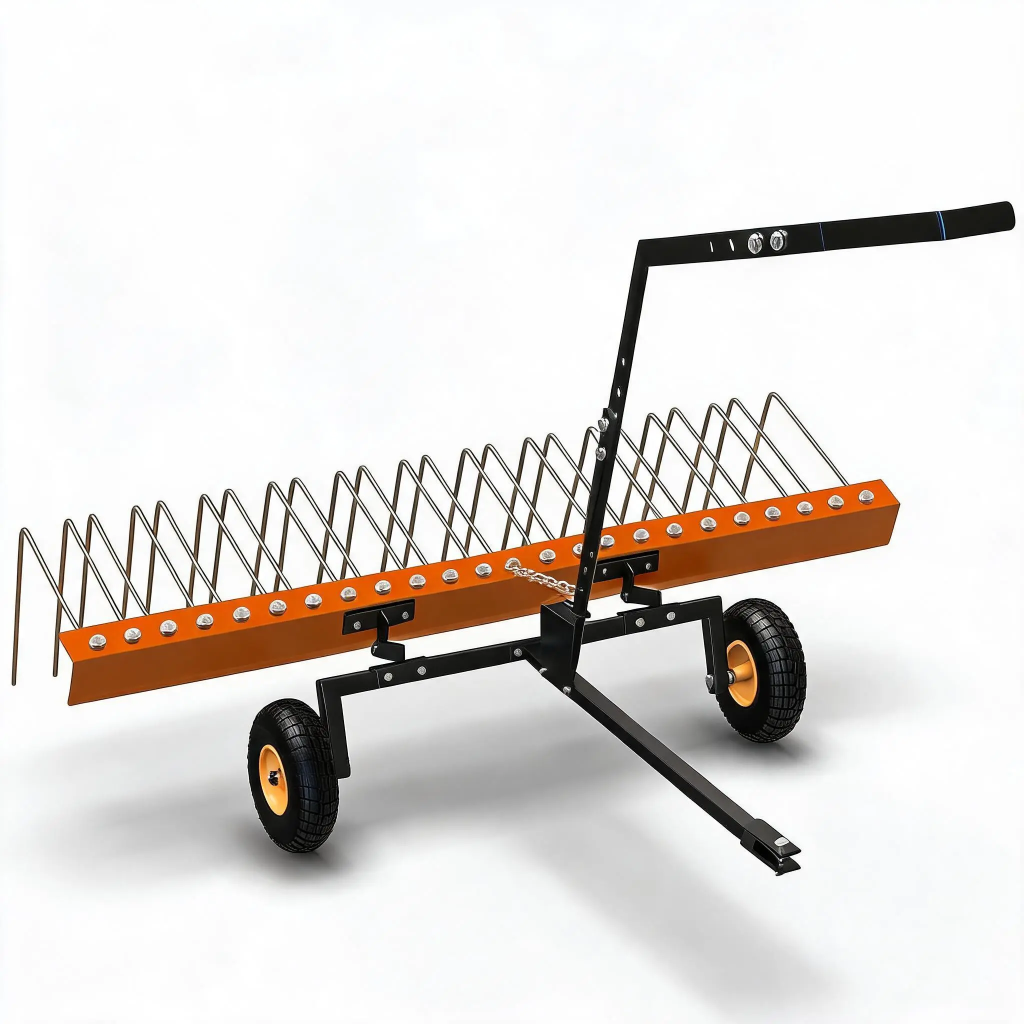 60'' Tow Behind Lawn Dethatcher,24 Durable Spring Steel Tines Lawn Dethatcher, Tow Behind Steel Pine Straw Rake Designed to Lawn and Garden Tractors