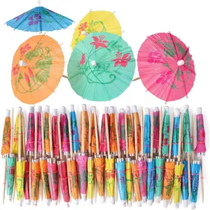 [200 Pcs] Cocktail Drink Umbrella Picks Toothpicks - Colorful Paper Toothpicks Cocktail Umbrellas for Luau Parasols Hawaiian Tiki Party Decorations