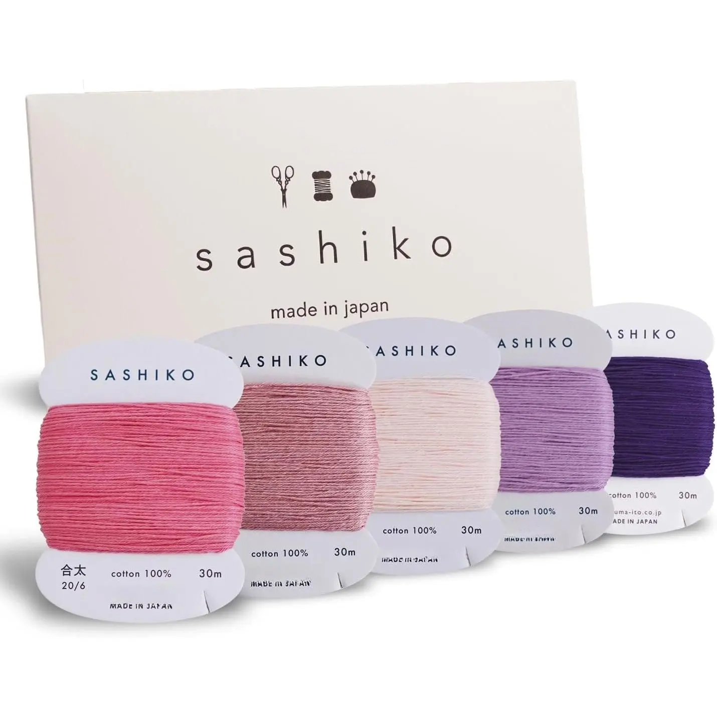Sashiko Thread   Card Type (32.8 yd) x 5 Colors with English Manual, Sewing & Embroidery Value Set with  Package(Thick, Tefutefu)