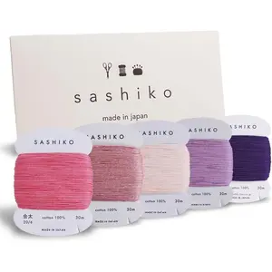Sashiko Thread   Card Type (32.8 yd) x 5 Colors with English Manual, Sewing & Embroidery Value Set with  Package(Thick, Tefutefu)