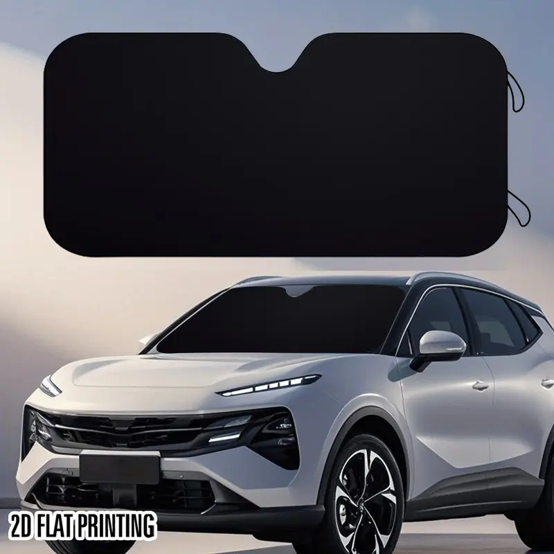 Solid Black Car Windshield Sunshade, Car Sunshades For Windshield, Foldable UV Protection Sun Visor, 2D Flat Print Minimalist Front Window Cover
