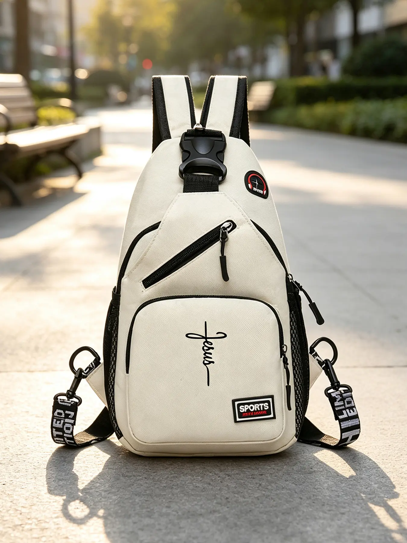 Cross-themed chest bag, minimalist sporty crossbody shoulder pack. Large capacity for students commuting to school, great for outdoor cycling and sports. Versatile mini backpack, suitable for travel and daily use.