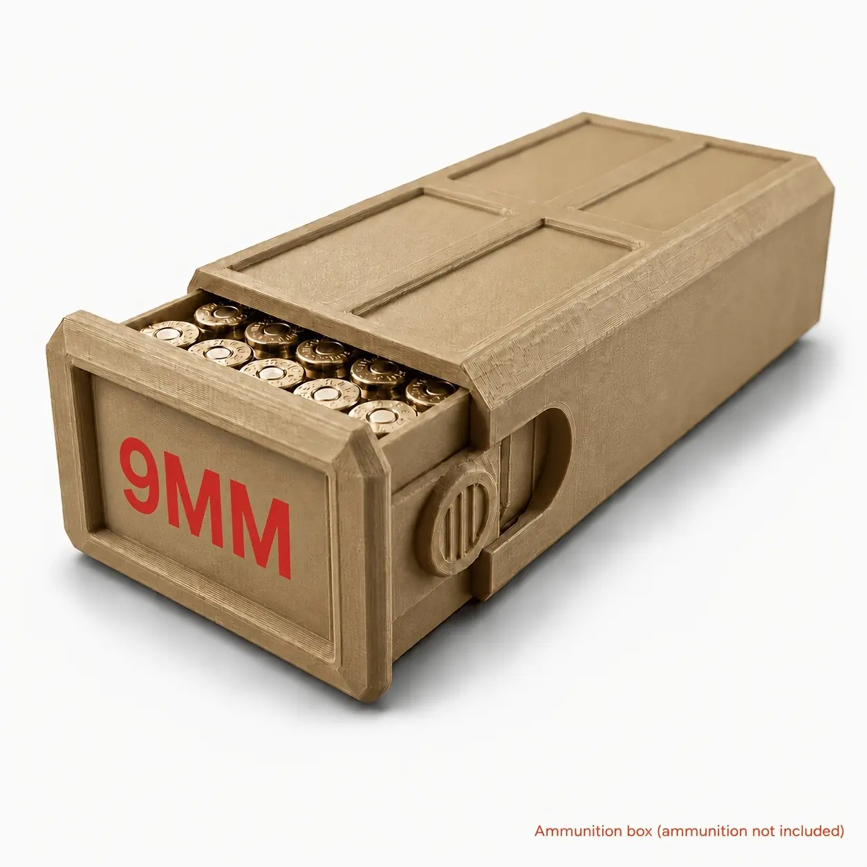 9mm Ammunition Storage Box, high-strength pressure-resistant case with tactical style design for organizing and portable storage of ammunition and shooting gear accessories, suitable for shooting training, outdoor activities, equipment storage and organiz