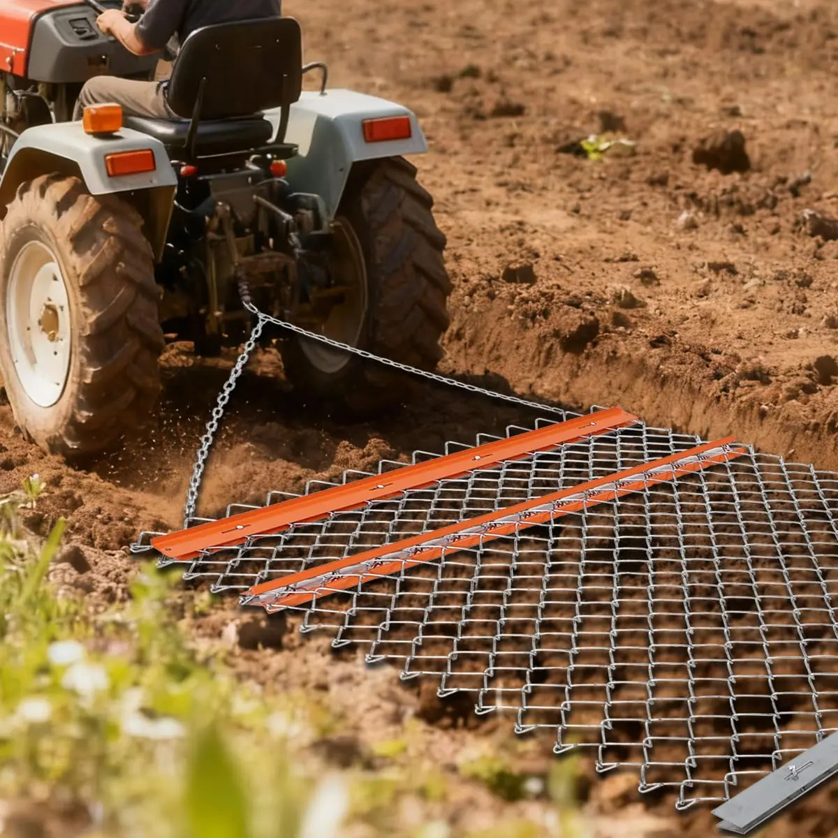 Gaomon Heavy Duty Steel Drag Chain Harrow - ATV-UTV-Tractor Agricultural Attachment, Durable Leveling Rake for Farm, Gravel Surfaces, Black