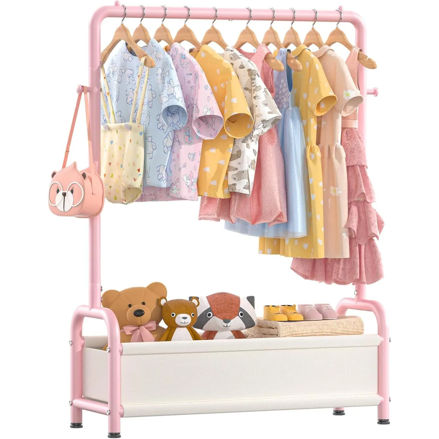 Classic Pink Kids Clothing Rack with Alloy Frame & Storage Shelf, Small Toddler Wardrobe Closet Organizer for Hanging Coats