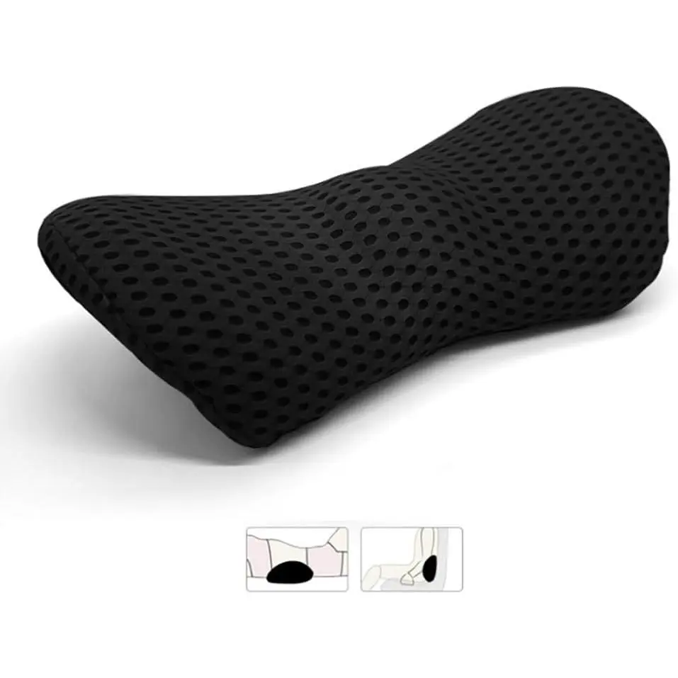 Lumbar Pillow - Back Cushion for Car Seat, Office Chair, Recliner and Bed (Mesh Cloth, Black)