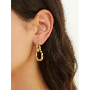 Miranda Daily Stainless Steel Interlocking Drop Design Hoop Earrings 18K Golden PVD Plated Versatile Wear Jewelry Basic Classic