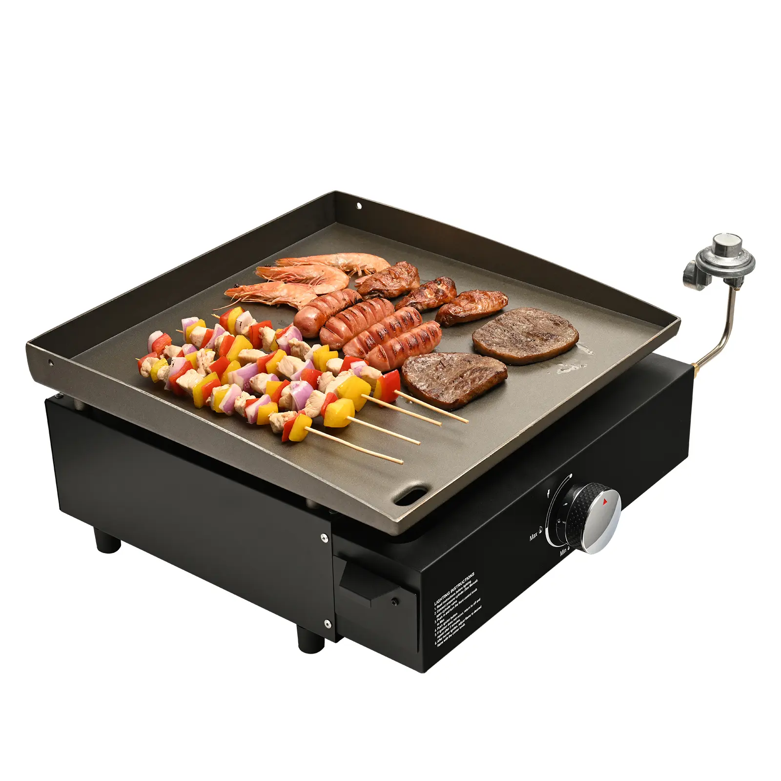 Commercial Griddle, 16.9" Heavy-Duty Manual Flat Top Griddle, 2-Burners Restaurant Portable Grill - 22,000 BTU, Countertop Gas Grill with Non-Stick Cooking Plate, Steel Natural Gas Griddle