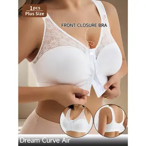 QUASTI 1PCS Women Front Closure Bra, Silky Milk Silk Floral Lace Spliced Wireless Comfort Support Bralette, All Day Gentle Support Wireless Milk Silk Bra