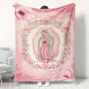 Virgin Mary Printed Flannel Blanket Soft Funny Throw Blanket Cozy Lightweight Plush Portable Cover Blanket for Sofa Warm Gift for Birthday Christmas Multiple Blankets