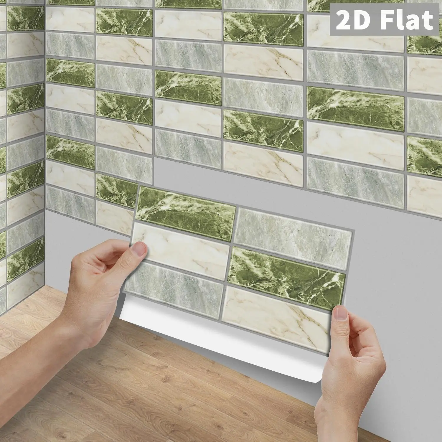 6/12/24/48PCS Mixed Emerald Green Cream Light Grey Marble Decorative Tiles Stickers, FG PVC Crystal Peel & Stick Waterproof Oilproof Splashback for Kitchen Bathroom Floor Tile Wood Surfaces
