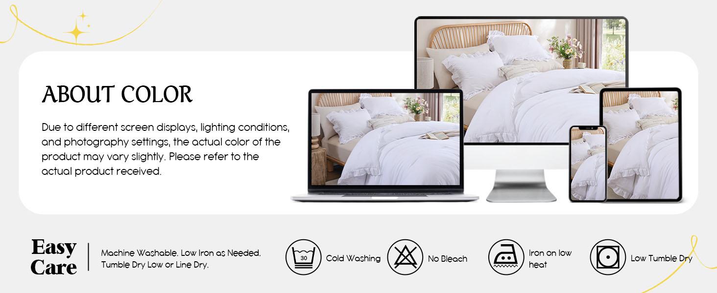 Twin Comforter Set White Comforter Ruffled Comforter Set Soft Twin Size Bed Set Vintage Farmhouse Bed Comforter Set Bedding with 1 Pillowcase