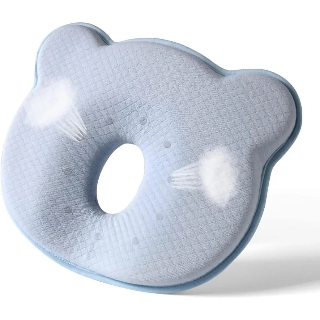 Ultra-Breathable Newborn Pillow for Flat Head Prevention - Cute Bear Shaped Infant Cooling Sleep Cushion, Sweat-Free Head Support for Boys & Girls