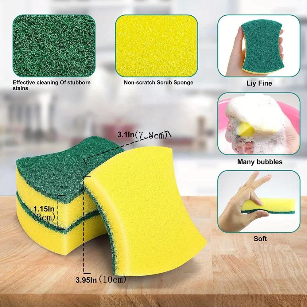 12/24pcs Kitchen Cleaning Sponge, Dish Towel, Scouring Pad, Dishware Anti-Scratch Scrubbing Sponge