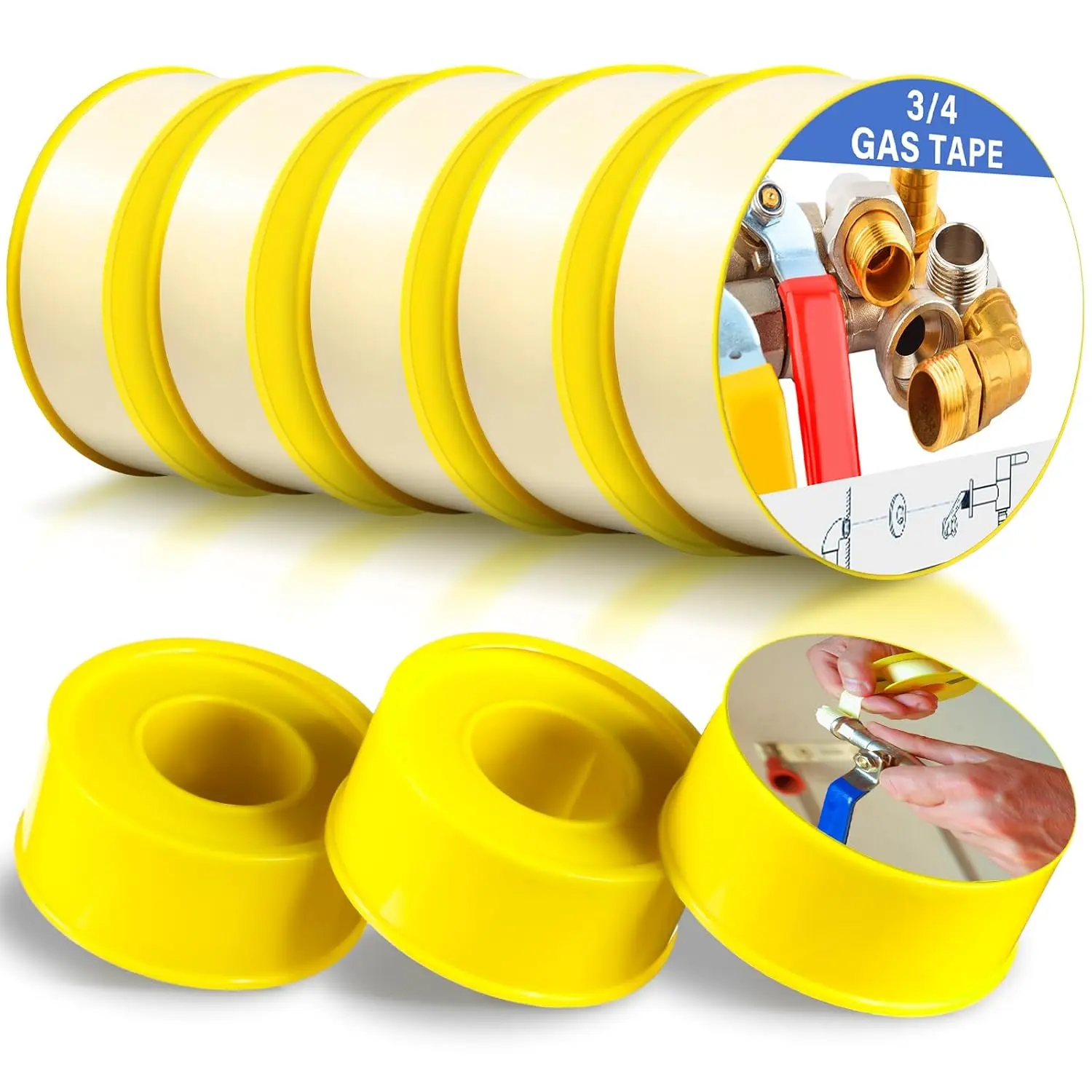 8 Rolls Extra-Wide 3/4 Inch 390 Inch x 4 Mil Gas Pipe Thread Sealant Tape Yellow Gas Line PTFE Tape Thread Seal Tape Plumbers Pipe High Resistance Gas Leak Prevention for Gas Fittings