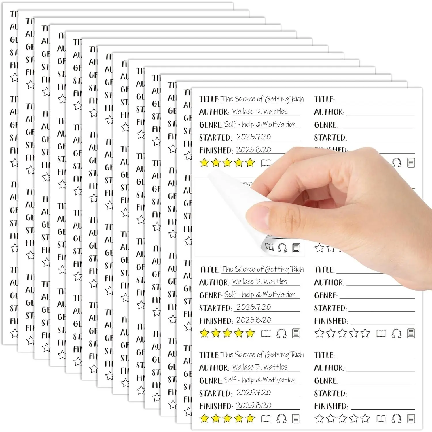 Book Journal Reading Stickers - 13-Count Self-Stick Book Review Notes, 104 Clean Crisp-Print Labels, Back to School Rewards, Office Stationery Supplies for Reader Lovers