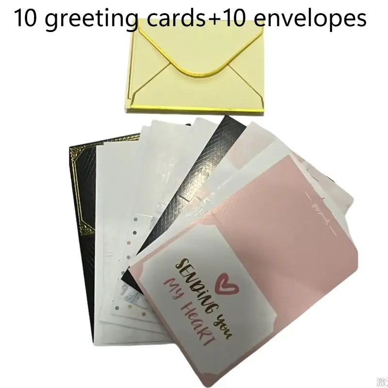 10 sets. 10 random greeting cards+10 hot stamping envelopes. Simple greeting card, creative Valentine's Day, Christmas baking, fresh flower shop, birthday, thank you and wish card.