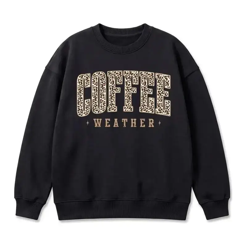 Retro Coffee Sweatshirt Leopard Coffee Lover Crewneck - Cute Fall Graphic Pullover, Cozy Autumn Thanksgiving Sweatshirt, Unisex Oversized Casual Streetwear for Women
