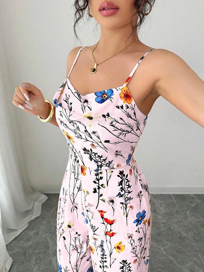 Women's Floral Print   Wide Leg Jumpsuit, Casual Comfy Jumpsuit, Boho Casual Sleeveless Jumpsuit for Beach Holiday Vacation, Ladies Clothes for Summer, Womenswear