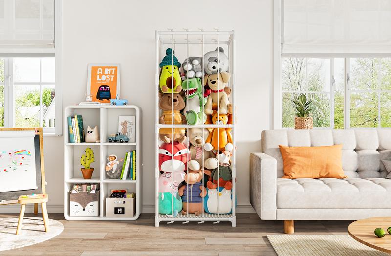 Stuffed Animal Storage Zoo Toy Organizer Corner Chest Plush PVC Material Extra Large Holder Metal Standing Space Save Vertical With Elastic For Nursery Kids Room Rack Box
