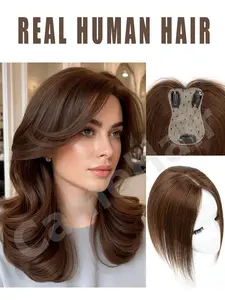 Hair Toppers for Women Real Human Hair Clip in No Bangs HairToppers for women Wig Without Bangs Natural Skin Scalp Thinning or Loss Top Pieces Wiglets wig 360° 3D Topper Updated Base With ThinningHair Cover Gray Roots Add Volume Brown Natural Balck Blonde