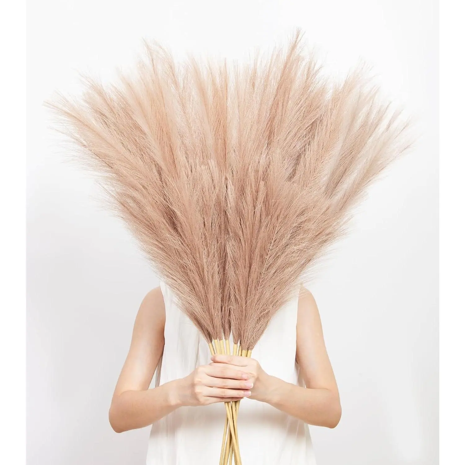 9 count 45" Pampas Grass Decor Long Stem Artificial Flower Floor Vase Tall Faux Floral Brown Pompas Large   Dried Bouquet Arrangement Vase Filler for Boho  Wedding Decoration