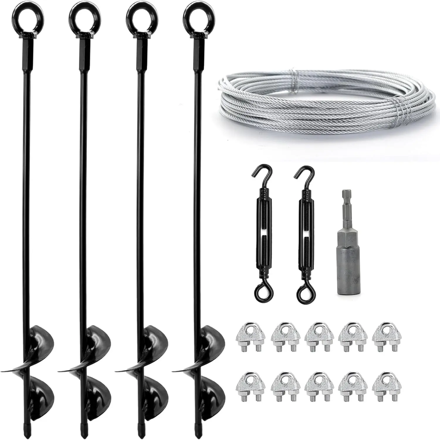 4 Pack 18" Ground Shed Kit with 1/8" Galvanized Cable & Turnbuckles, Duty Trampoline for Swingset Carport Gazebo Greenhouse Tree