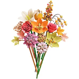 Pink Roses Flower Bouquet Building Set, Botanical Collection Building Block Toy for Adults & Kids 6+, Home Decor Decoration, Ideal Gift for Mother's Day & Birthday
