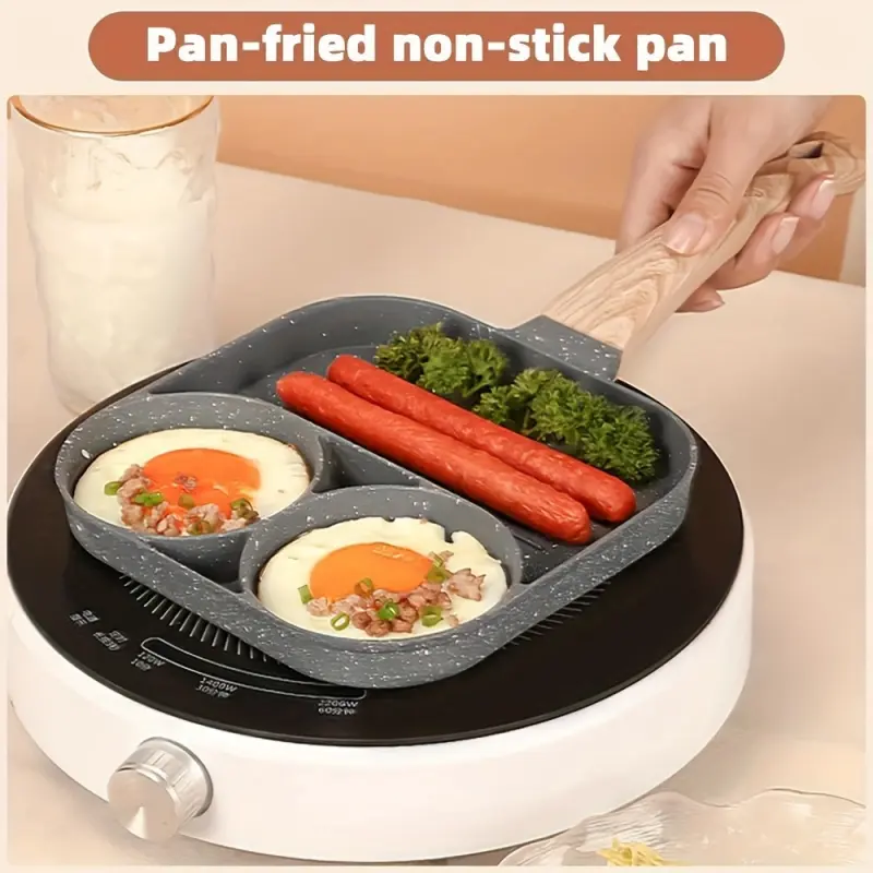 1 Piece 2 Hole Thickened Aluminum Non Stick Frying Pan for Eggs Breakfast Omelette Pan