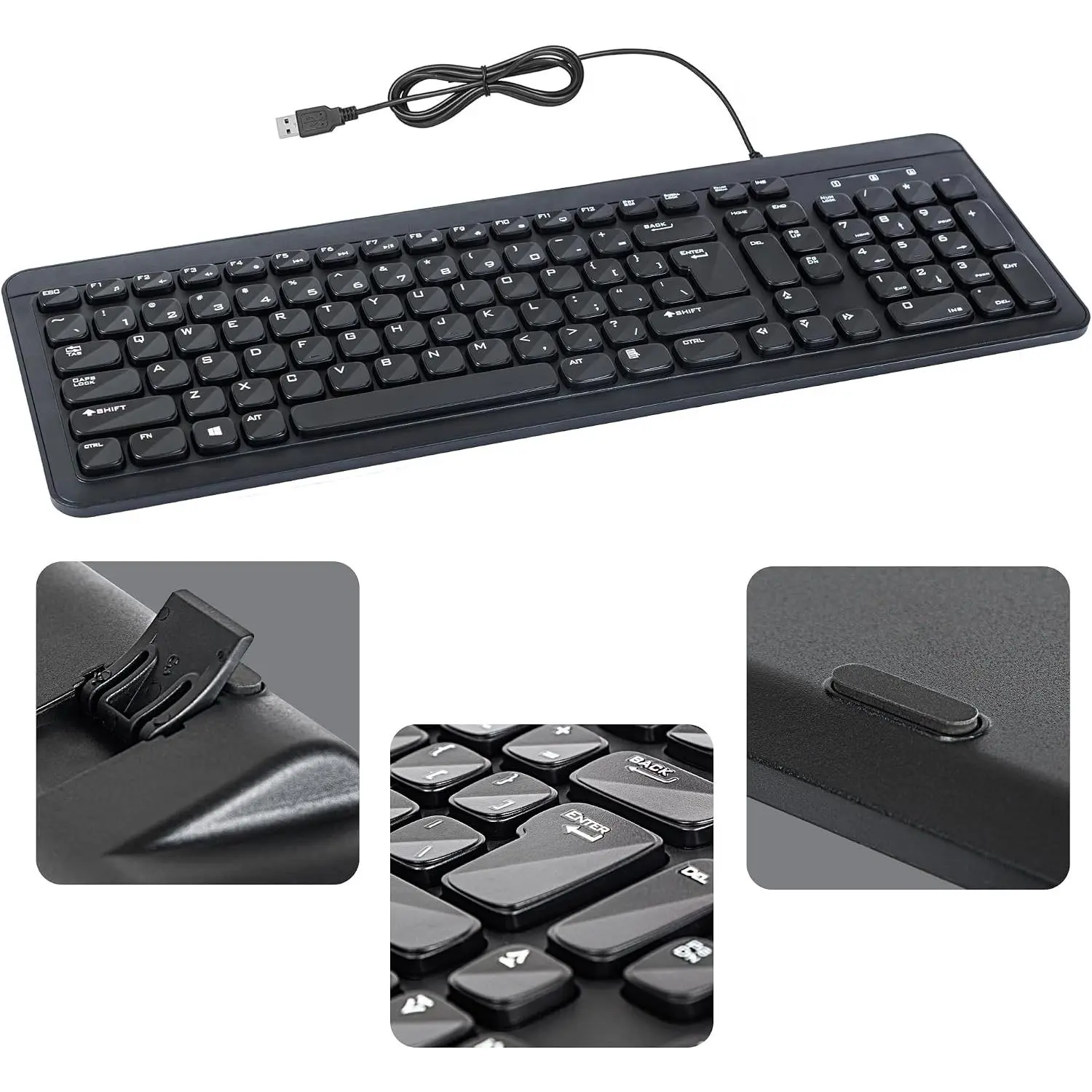 Wired USB Keyboard | Full-Sized |  | Soft Typing | QWERTY Layout | Black