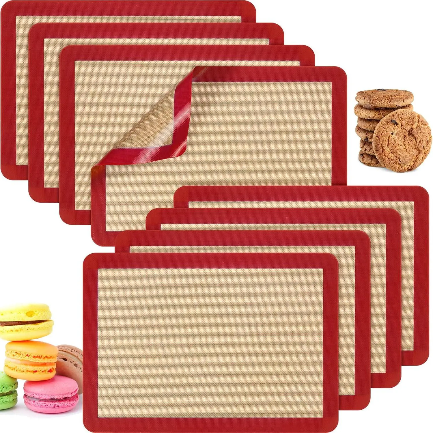 8 count  Baking Mat Non-stick  Baking Half Sheet 16.5'' x 11.6'' Silicones Cookie Sheet Easy Clean Oven Cookie Liner for Oven Making, Macaroon, Bread Pastry(Red)