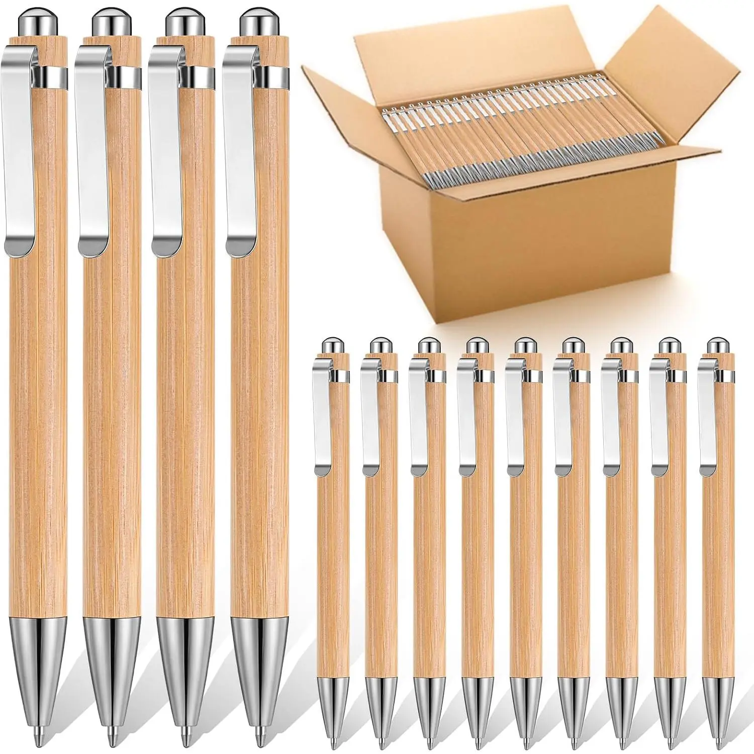 100  Pens Bulk Wooden Retractable Ballpoint Pen Black Ink 1mm | Engraving Pens Customizable  Pen for Men Women  Office School Employee Writing Signature Journaling