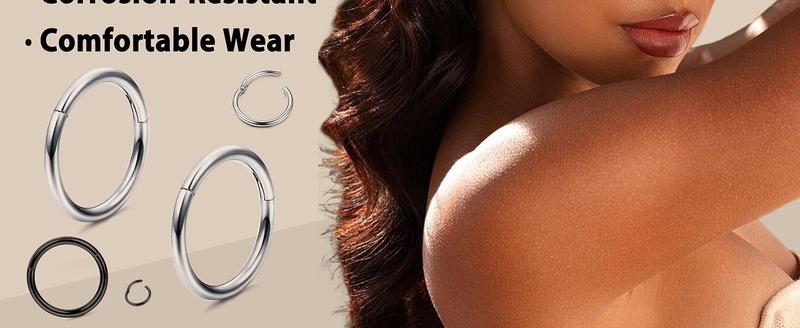 MILACOLATO 5count G23 Titanium Nose Rings Hoops 20G 18G 16G Clicker Body Piercing Rings for Septum Cartilage Daith Rook Lip Tragus Helix Conch Ear Lobe Earrings Hypoallergenic Nose Piercing Jewelry Women Men 6/7/8/9/10mm