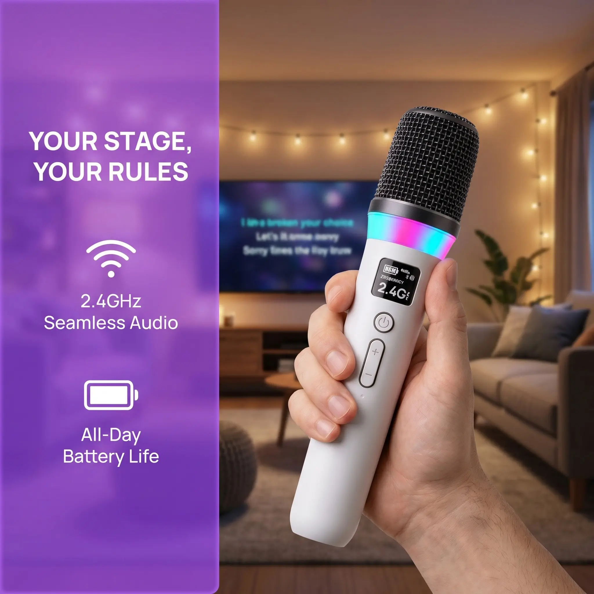 Wireless microphone, one to one/one to two Dual Connection microphone connection and rechargeable wireless microphone with LED light, 40H duration, 200FT range reception, low latency karaoke microphone for singing, speaking, and gatherings