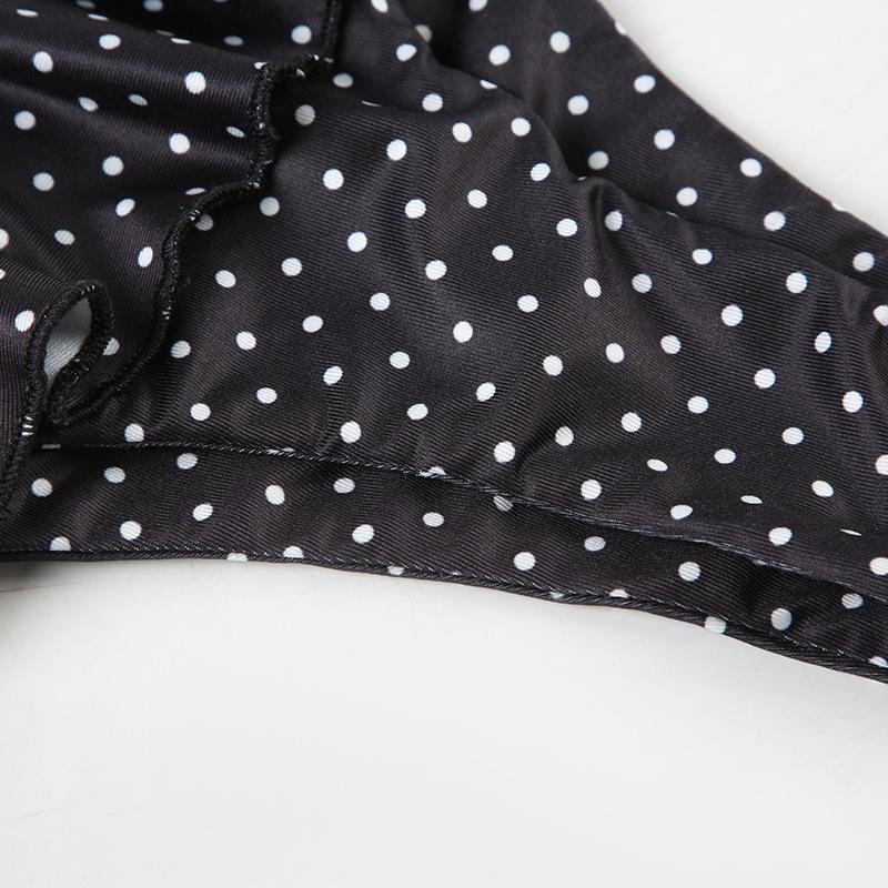 Black White Polka Dot Halter thong Bikini Set | Ruffle Skirted Bottom | Tie Front Swimsuit