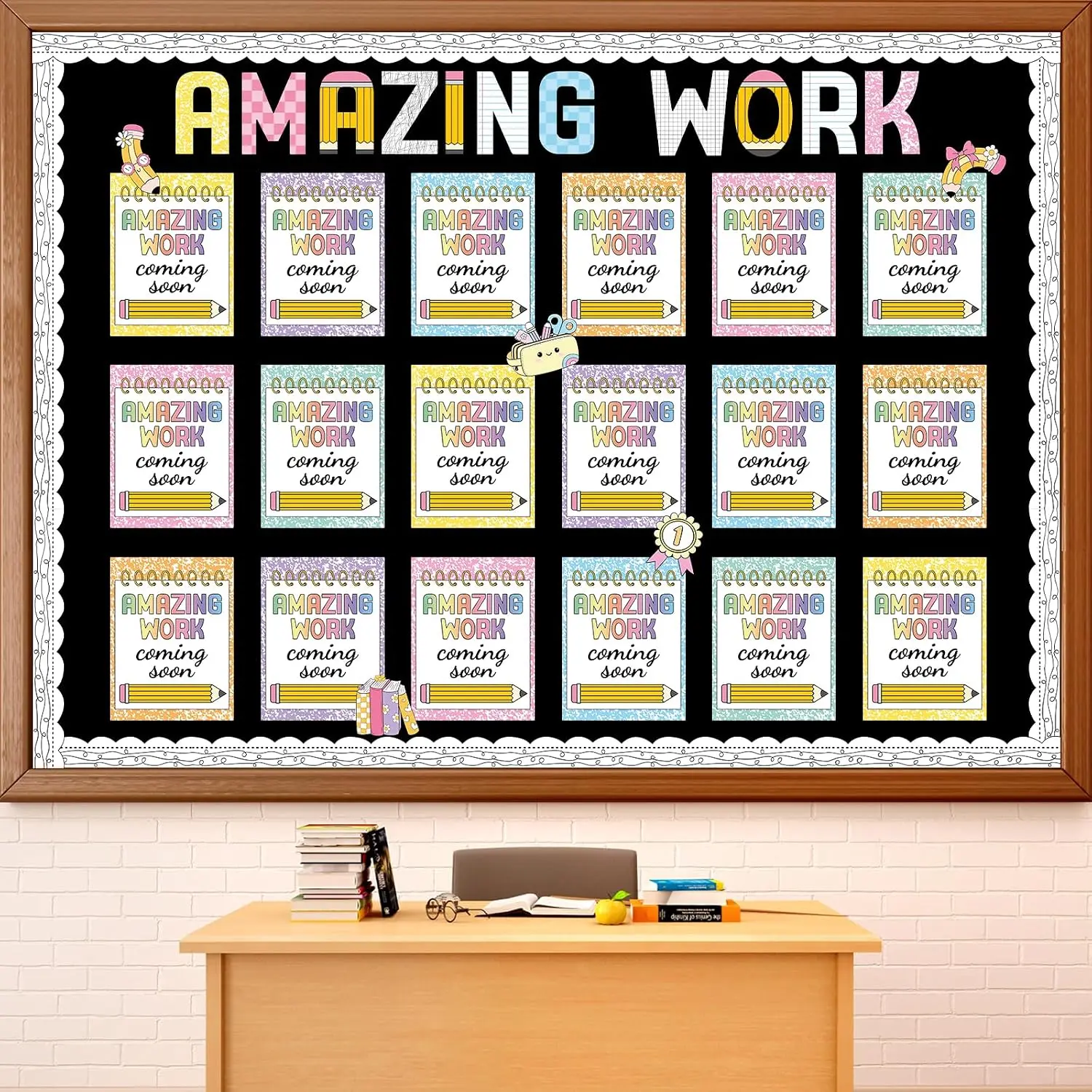 Student Work Display Bulletin Board Set Colorful Composition Notebook Classroom Decoration Inspirational Amazing Work Cutouts for  to School Classroom Chalkboard Wall Decor Teacher Supplies