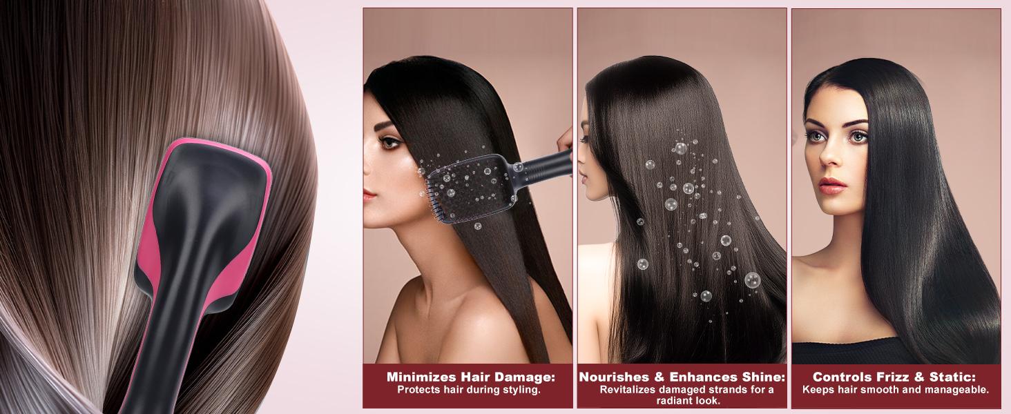 2 in 1 Hair Dryer Brush & Straightener Brush, Hair Dryer and Styler, Negative Ion Blow Dryer Brush, Hot Air Brush Detangles, Dries, Smooths, Reduce Frizz & Static