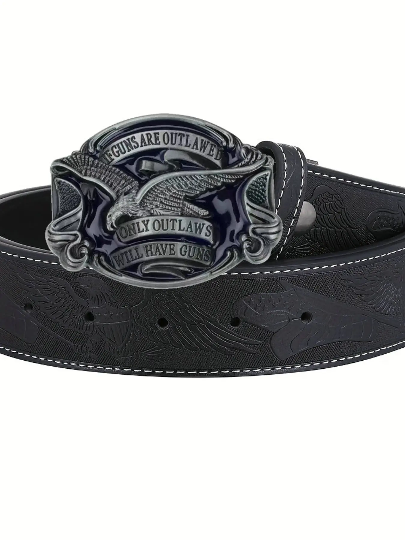 Men's Vintage Eagle Belt, Embossed American Flag Western Cowboy Waistband, Geometric Pattern, Street Style, All Seasons