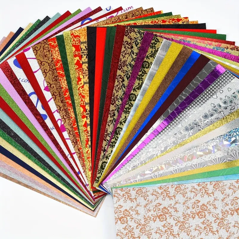 A4/A5/A6 GlitterTextured Scrapbook Paper - 50 Sheets Assorted Colors Designs Embossed Holographic Art Paper Pack for Greeting Cards Scrapbooking Collage Holiday Crafting.