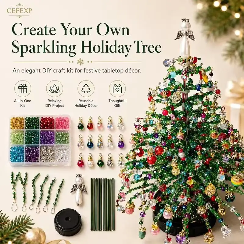 Beaded Christmas Tree Kit, No Lights, 3D Beads Pearl Art Set, Ideal for Adult Beginners, Holiday Crafts, DIY Jewelry Making