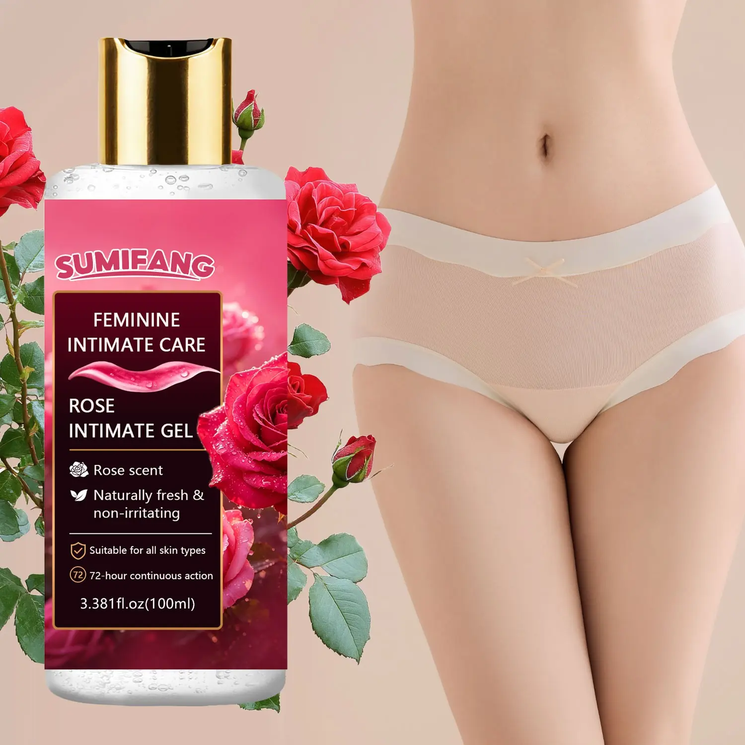 100ML Collagen Rose Scented Body Care Gel Moisturizer, Hydrating with Ha, Collagen, Retinol, Glycerin, Rose Extract, Ph Balanced, Suitable for All Skin Types