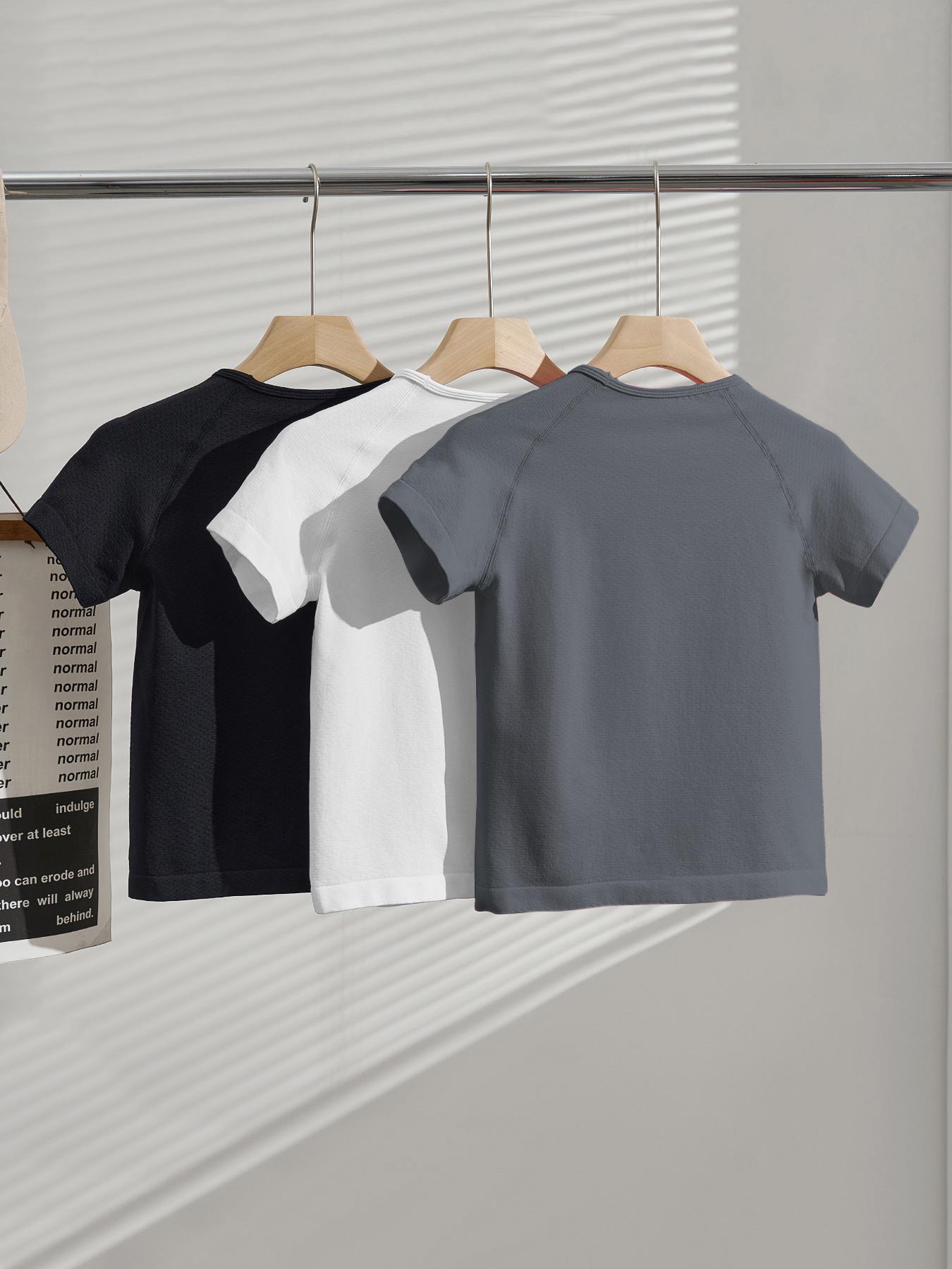 Women's Solid Raglan Sleeve Sports Tee, Workout Tops, Fall Outfits, Casual Comfy Breathable Round Neck T-shirt for Yoga Gym Workout Running, Ladies Sportswear Gym Tops, Activewear, Jersey Top, Workout Clothes Women, Sports Clothing, Fitness Activewear