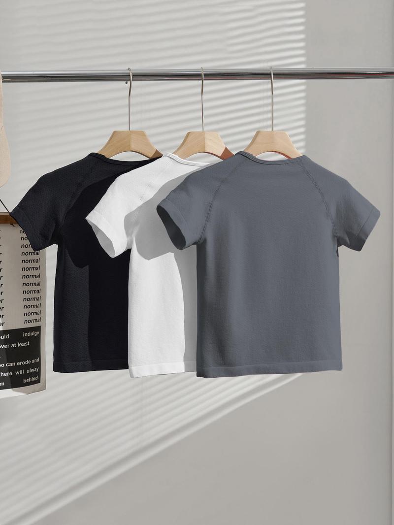 Women's Solid Raglan Sleeve Sports Tee, Workout Tops, Fall Outfits, Casual Comfy Breathable Round Neck T-shirt for Yoga Gym Workout Running, Ladies Sportswear Gym Tops, Activewear, Jersey Top, Workout Clothes Women, Sports Clothing, Fitness Activewear