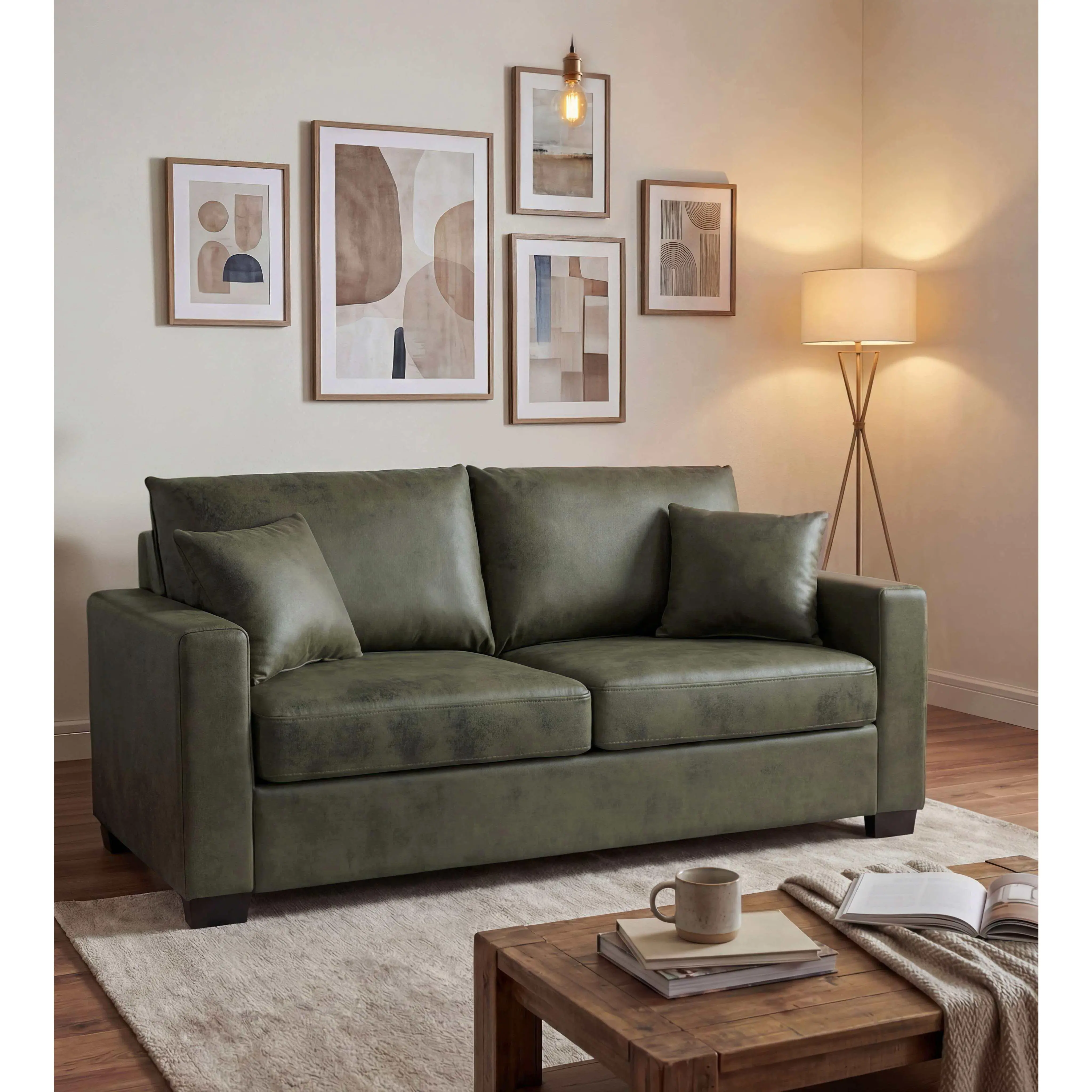 ARCH 69-Inch Two-Seater Sofa Couch with Foil Fabric and 2 Throw Pillows, Modern Living Room Furniture, Compact Loveseat for Apartment, Home Office, or Lounge, Easy Assembly, Gray, Living Room Furniture for Apartment, Lounge, Family Room